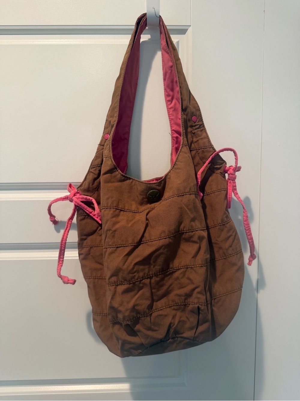 Y2K American Eagle RipStop Hobo Shoulder Bag Chocolate Brown & Pink